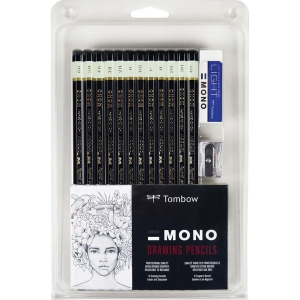 Tombow MONO Drawing Pencil Set - 4H, 3H, 2H, HB, F, HB, B, 2B, 3B, 4B, 5B, ... - 12 / Set