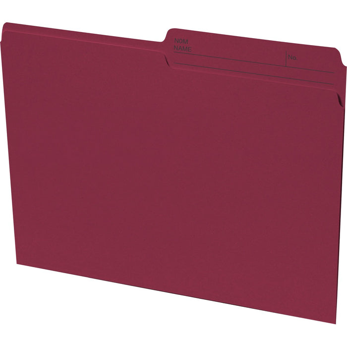 Continental 1/2 Tab Cut Letter Recycled Top Tab File Folder - 8 1/2" (215.90 mm) x 11" (279.40 mm) - 10.5 pt. (3.70 mm) - Burgundy - Eco-friendly, Reversible, Fade Resistant, Acid-free - 100% Recycled - 100 / Box