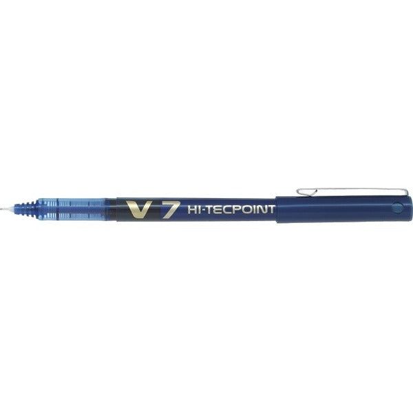 Pilot Hi-Tecpoint V7 Rollerball Pen - Medium Pen Point - 0.7 mm Pen Point Size - Blue Liquid Ink - Stainless Steel Barrel - Carbon Alloy, Tungsten Carbide Tip - 2 / Pack