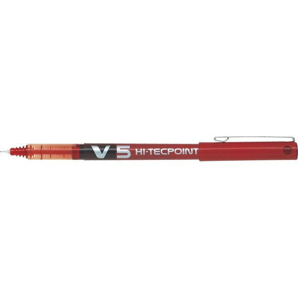 Pilot Hi-Tecpoint V5 Rollerball Pen - 0.5 mm Pen Point Size - Red Liquid Ink - Tungsten Carbide Tip - 2 / Pack