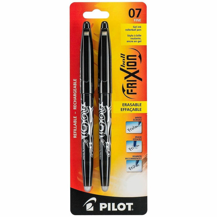 Pilot FriXion Ball - Gel Ink Rollerball pen - Black - Medium Tip - Refillable - Erasable - Black Ink - Liquid Gel Ink - 2 / Pack