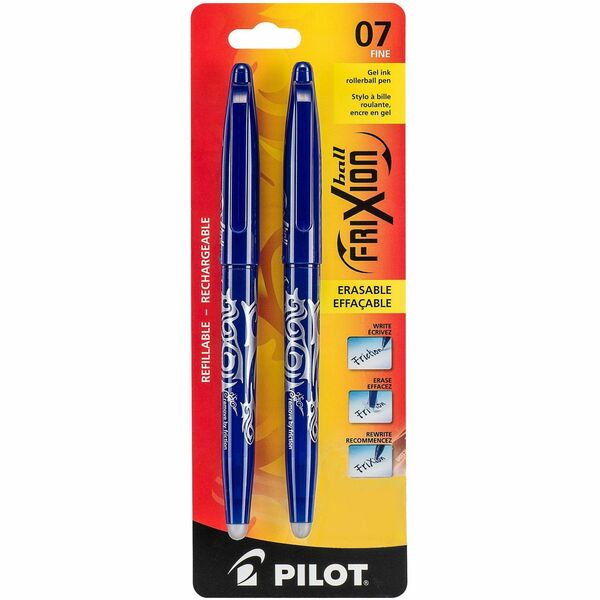 Pilot FriXion Ball - Gel Ink Rollerball pen - Blue - Medium Tip - 0.7 mm (0.03") Medium Pen Point - Refillable - Erasable - Blue Ink - Liquid Gel Ink - 2 / Pack