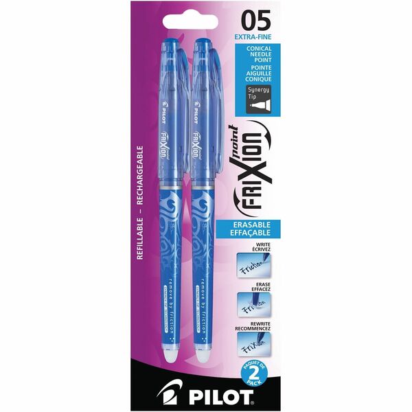 Pilot FriXion Ball - Gel Ink Rollerball pen - Blue - Fine Tip - 0.5 mm (0.02") Fine Pen Point - Refillable - Erasable - Blue Ink - Liquid Gel Ink - 2 / Pack