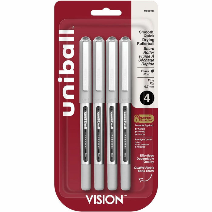 uniball Vision Rollerball Pens - uniball™ Vision Rollerball Pens, Fine Point (0.7mm), Black, 4 Pack