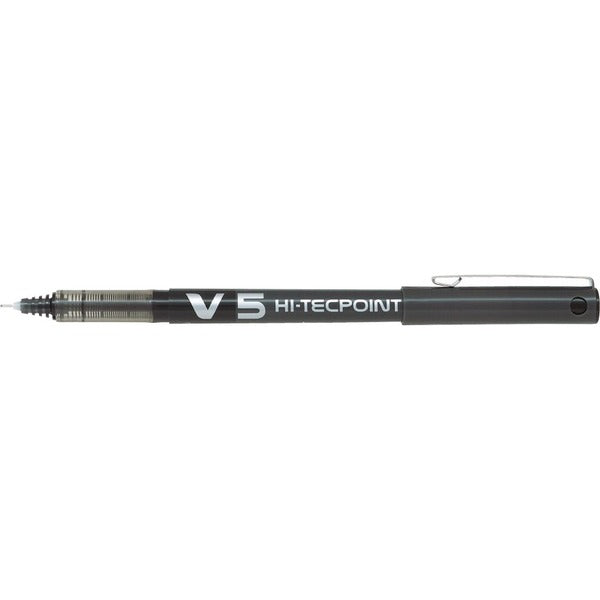 Pilot Hi-Tecpoint V5 Rollerball Pen - 0.5 mm (0.02") Fine Pen Point - Black Ink - Liquid - Stainless Steel Barrel - Tungsten Carbide Tip - 2 / Pack