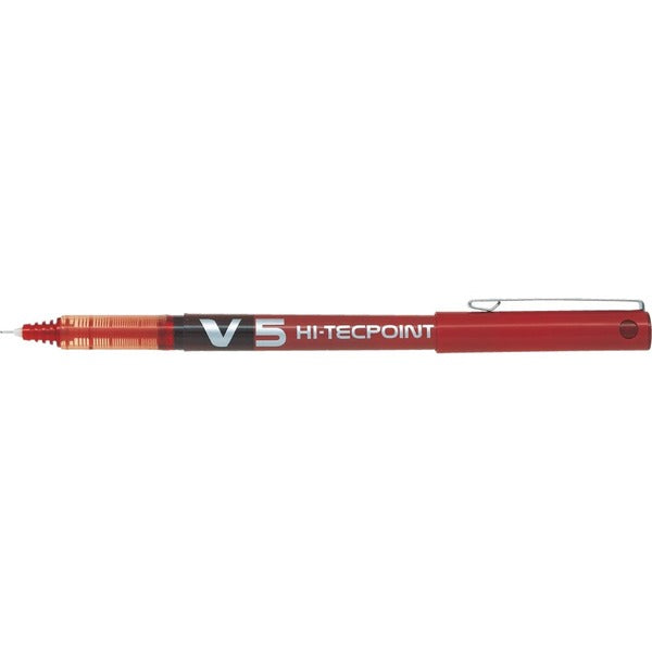 Pilot Hi-Tecpoint V5 Rollerball Pen - 0.5 mm (0.02") Fine Pen Point - Red Ink - Liquid - Stainless Steel Barrel - Tungsten Carbide Tip - 2 / Pack