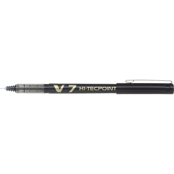 Pilot Hi-Tecpoint V7 Rollerball Pen - 0.7 mm (0.03") Medium Pen Point - Black Ink - Liquid - Stainless Steel Barrel - Carbon Alloy, Tungsten Carbide Tip - 2 / Pack