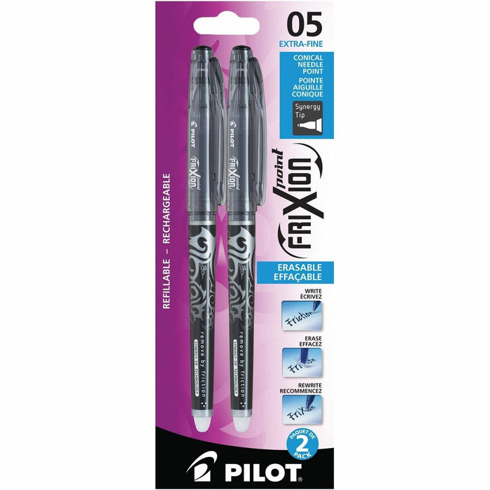 Pilot FriXion Ball - Gel Ink Rollerball pen - Black - Fine Tip - Refillable - Erasable - Black Ink - Liquid Gel Ink - 2 / Pack