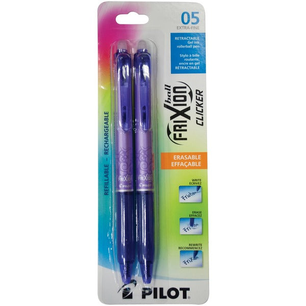 Pilot FriXion Gel Pen - Refillable - Retractable - Erasable - Purple Ink - Gel-based - 2 / Pack