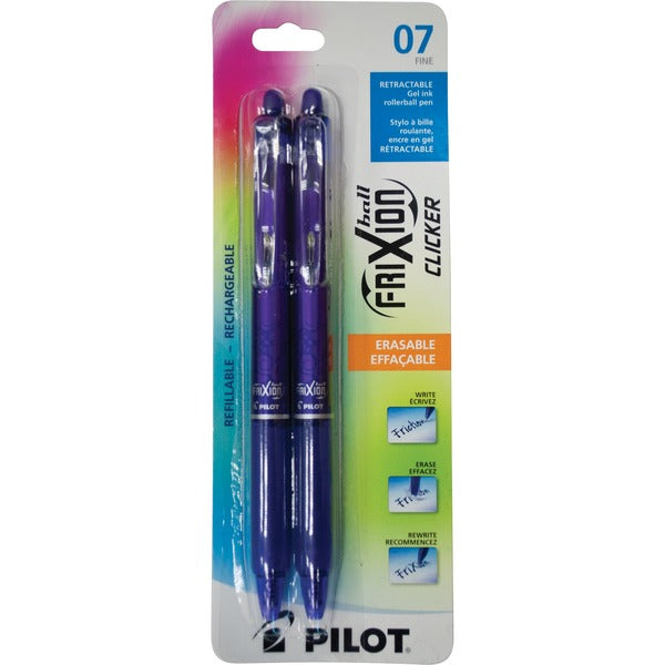 Pilot FriXion Gel Pen - 0.7 mm (0.03") Medium Pen Point - Refillable - Retractable - Erasable - Purple Ink - Gel-based - 2 / Pack