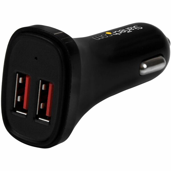 StarTech.com Dual-Port USB Car Charger - 24W/4.8A - Black - 24 W - 12 V DC, 24 V DC Input - 5 V DC Output - 2.40 A - Black - 1 Each