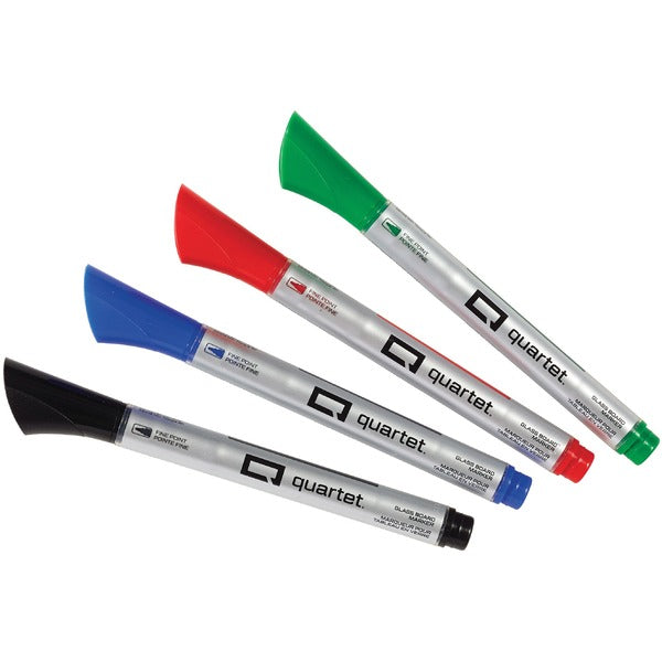 Quartet Premium Glass Board Dry-Erase Markers - Fine Marker Point - Black, Blue, Red, Green Liquid Ink - 4 / Pack