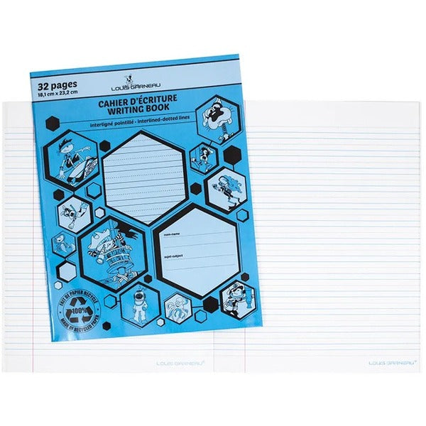 Louis Garneau Small Interlined-dotted Exercise Book - 32 Pages - Dotted, Interlined Front Ruling - 9.13" (232 mm) Height x 7.13" (181 mm) Width - Paper Cover - Laminated - Recycled