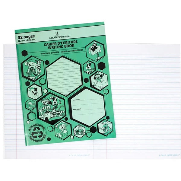 Louis Garneau Small Writing Book, Interlined-Dotted - 32 Pages - Dotted, Interlined Front Ruling - 9.13" (232 mm) Height x 7 1/8" (18.10 cm) Width - Laminated Paper Cover - Recycled