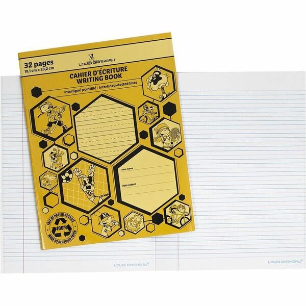 Louis Garneau Small Interlined-Dotted Exercise Book - 32 Pages - Dotted, Interlined - 9.13" (232 mm) x 7.13" (181 mm) - Yellow Laminated Paper Cover - Recycled