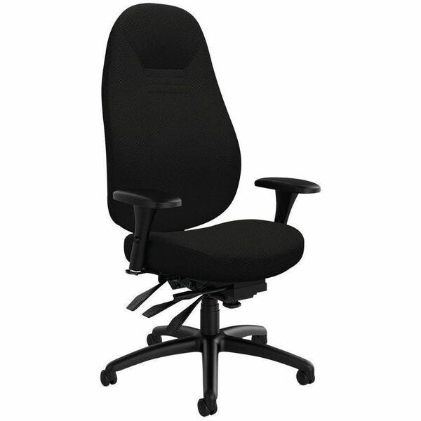 Global&reg; ObusForme Comfort High Back Multi-Tilter- Small Seat - Wood Veneer, Elastomer Back Material - High Back - 5-star Base - Black - Fabric - Armrest