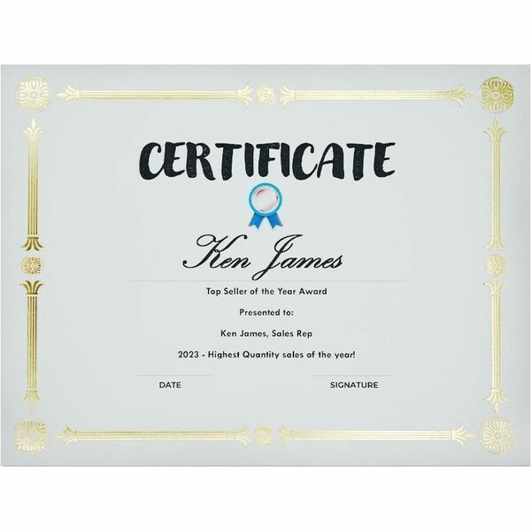 St. James&reg; Premium Weight Certificates, Julian Design, Gold Foil, Ivory, 65 lb, 8.5 x 11" , Pack of 15, 83405