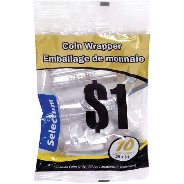 Selectum Plastic Coin Wrappers $1 10/pkg - C$1 Denomination - Flexible, Easy to Use, Reusable - Plastic - 10 / Pack