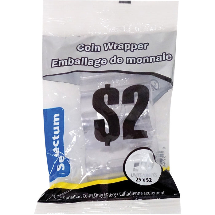 Selectum Plastic Coin Wrappers $2 10/pkg - C$2 Denomination - Flexible, Easy to Use, Reusable - Plastic - 10 / Pack