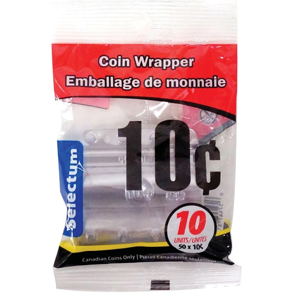 Selectum Plastic Coin Wrappers 10¢ 10/pkg - 10¢ Denomination - Flexible, Easy to Use, Reusable - Plastic - 10 / Pack