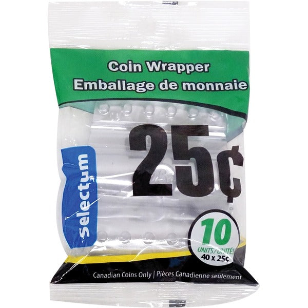 Selectum Plastic Coin Wrappers 25¢ 10/pkg - 25¢ Denomination - Flexible, Easy to Use, Reusable - Plastic - 10 / Pack