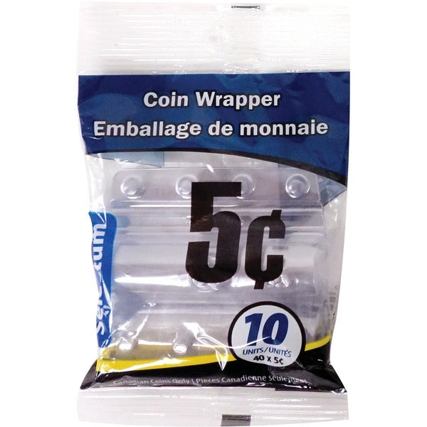 Selectum Plastic Coin Wrappers 5¢ 10/pkg - 5¢ Denomination - Flexible, Easy to Use, Reusable - Plastic - 10 / Pack
