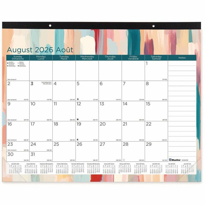 Blueline 2025-2026 Marble Academic Desk Pad/Calendar - August to July - 22" x 17" - Bilingual - Academic - Monthly - 12 Month - August 2025 to July 2026 - 1 Month Single Page Layout - 22" (558.80 mm) x 17" (431.80 mm) Sheet Size - 2 x Holes - Desk Pad - C
