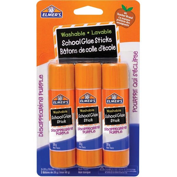 Elmers Washable School Glue Sticks 20 g 3/pkg - 0.71 oz (20 g) - Purple - 3 / Pack
