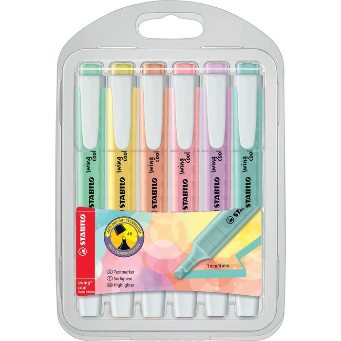 Stabilo Swing Cool Highlighter - Assorted Pastel Ink - Water Based - 6 / Pack