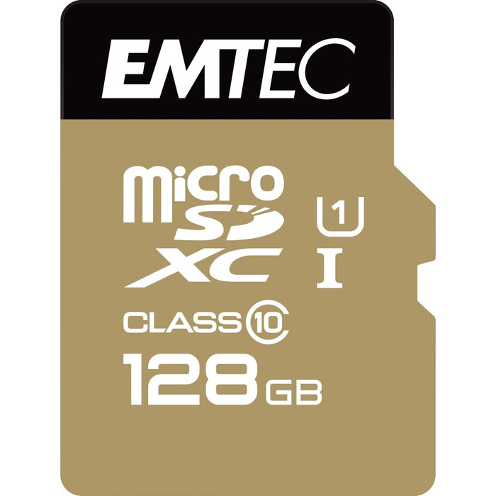 EMTEC Gold+ 128 GB Class 10 microSDXC - 1 Each - 85 MB/s Read - 21 MB/s Write