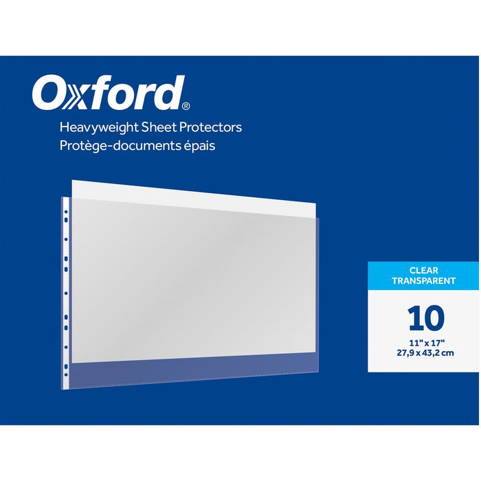 Oxford Sheet Protector - 11" (279.4 mm) Width x 17" (431.8 mm) Length x 3 mil (0.08 mm) Thickness - 11 x Holes - Ring Binder - Top Loading - Clear - Polypropylene - 10 / Pack