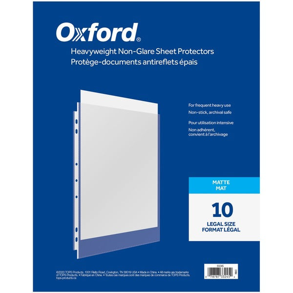 Oxford Sheet Protector - 3 mil (0.08 mm) Thickness - For Legal 8 1/2" (215.90 mm) x 14" (355.60 mm) Sheet - 7 x Holes - Top Loading - Clear - Polypropylene - 10 / Pack