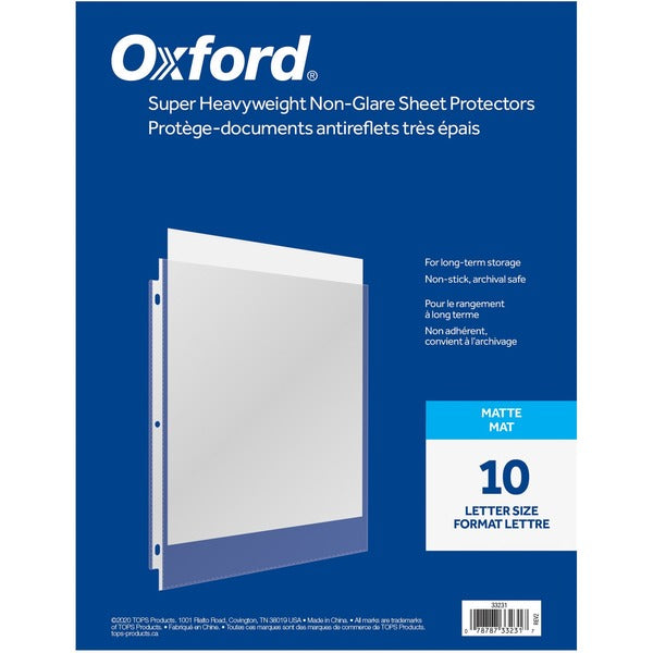 Oxford Sheet Protector - 4 mil (0.10 mm) Thickness - For Letter 8 1/2" (215.90 mm) x 11" (279.40 mm) Sheet - 3 x Holes - Ring Binder - Top Loading - Clear - Polypropylene - 10 / Pack