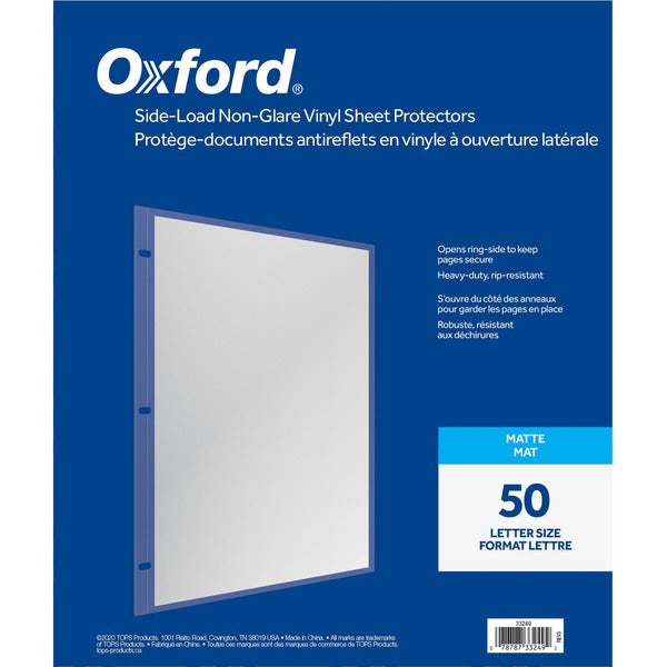 Oxford Sheet Protector - 4 mil (0.10 mm) Thickness - For Letter 8 1/2" (215.90 mm) x 11" (279.40 mm) Sheet - 3 x Holes - Ring Binder - Side Loading - Matte - Vinyl, Polypropylene - 50 / Box