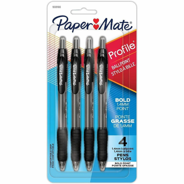 Paper Mate Profile Retractable Ball Point Pens Super Bold Point Black 4/pkg - Retractable - Black Ink - 4 / Pack