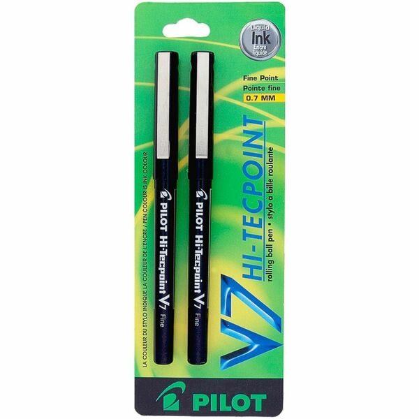 Pilot Hi-Tecpoint V7 Rollerball Pen - 0.7 mm (0.03") Pen Point - Black Ink - Liquid - Tungsten Carbide Tip - 2 / Pack