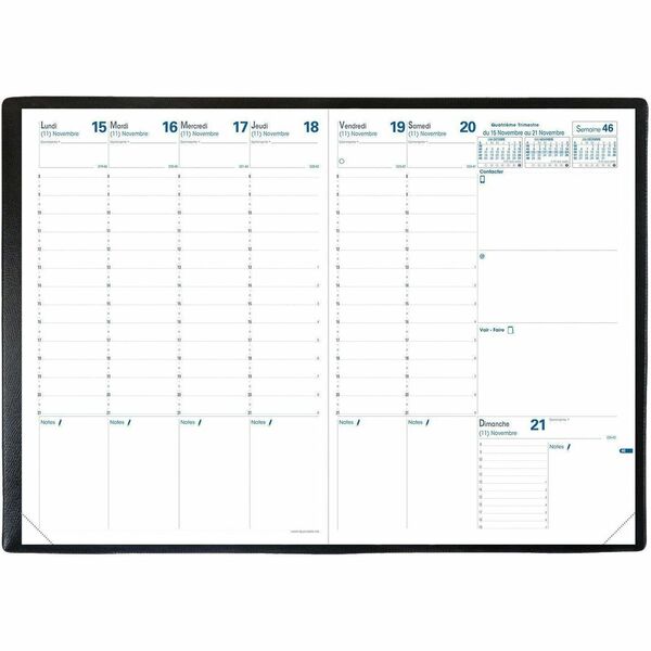 Quo Vadis Prenote Weekly Planner, 11-3/4" x 8-1/4" , French, Freeport Black - Weekly - 13 Month - December 2025 to December 2026 - 8:00 AM to 9:00 PM - Half-hourly - 1 Week Double Page Layout - 8 1/4" (209.55 mm) x 11 3/4" (298.45 mm) Sheet Size - White S