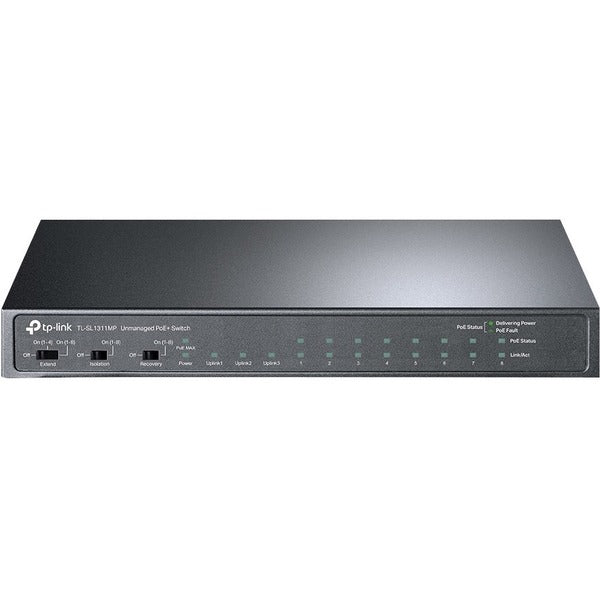 TP-Link 8-Port 10/100Mbps + 3-Port Gigabit Desktop Switch with 8-Port PoE+ - 10 Ports - Fast Ethernet, Gigabit Ethernet - 10/100Base-TX, 1000Base-T, 1000Base-X - 2 Layer Supported - Modular - 1 SFP Slots - 5.95 W Power Consumption - 124 W PoE Budget - Opt