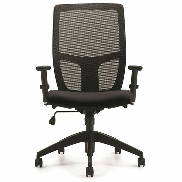 Offices To Go Format | High Mesh Back Synchro-Tilter - Jenny Ebony Luxhide Seat - Black Back - High Back - 5-star Base - Armrest