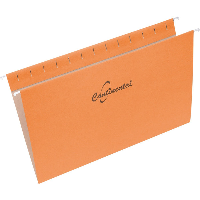Continental 1/5 & 1/3 Tab Cut Legal Recycled Hanging Folder - 8 1/2" (215.90 mm) x 14" (355.60 mm) - 11 pt. (3.87 mm) - Orange - Document Holder, Coated Rod Tip, Acid-free, Oxidation Resistant, Char Resistant, Odorless, Flexible, Repositionable Tab, Eco-f