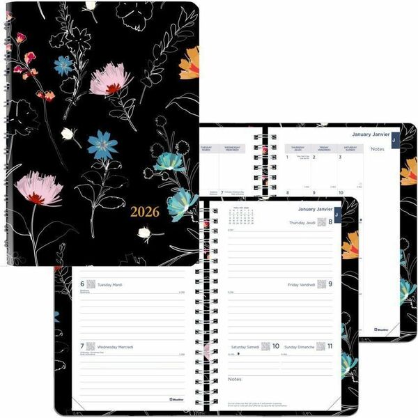 Blueline Weekly/Monthly Diary - Weekly, Monthly - 12 Month - January 2026 to December 2026 - Twin Wire - Poly Cover - 0.4" (10.16 mm) Height x 5.5" (139.70 mm) Width - 1 Each