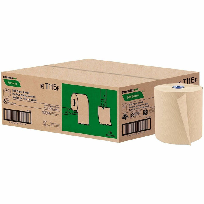 Cascades PRO Roll Towels for Tandem, 775' - 1 Ply - 7.50" (190.50 mm) Width x 775 ft (236.22 m) Length - Natural - 6 / Pack