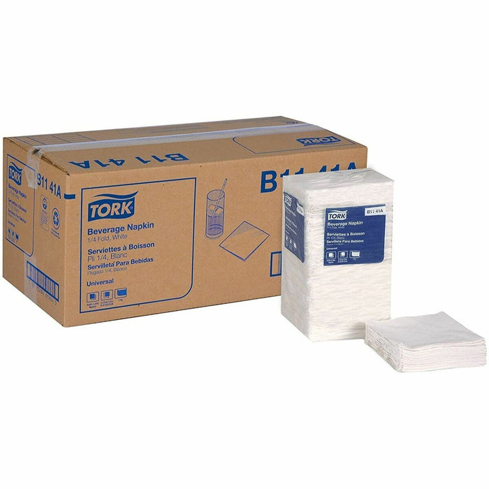 TORK White Beverage Napkin - 1 Ply - 9.38" (238.25 mm) Width x 9.38" (238.25 mm) Length - White - Paper, Fiber - 500/Pack - 8 / Carton