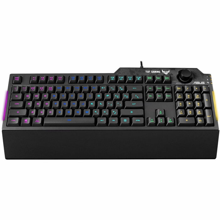 TUF Gaming K1 Gaming Keyboard - Cable Connectivity - Full-size - USB 2.0 Type A Interface - RGB LED - Control Knob Hot Key(s) - Windows 10, Windows 11 - PC - Black