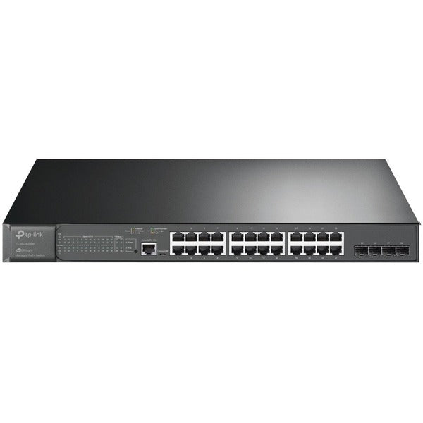 TP-Link JetStream 28-Port Gigabit L2 Managed Switch with 24-Port PoE+ - 24 Ports - Manageable - 2 Layer Supported - Modular - 4 SFP Slots - 34.40 W Power Consumption - 384 W PoE Budget - Optical Fiber, Twisted Pair - PoE Ports - Rack-mountable, Desktop -