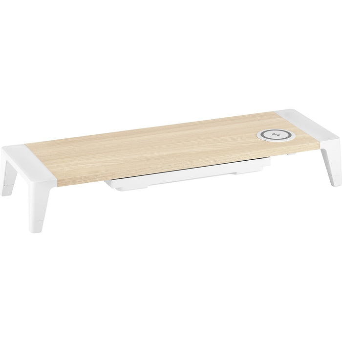 Bostitch Wireless Charging Wooden Monitor Stand - 33 lb (14968.55 g) Load Capacity - 4" (101.60 mm) Height x 24" (609.60 mm) Width x 8" (203.20 mm) Depth - Wood, Wood Grain - Light Wood, White - For Notebook, Monitor, Office Supplies, Smartphone, Tablet -