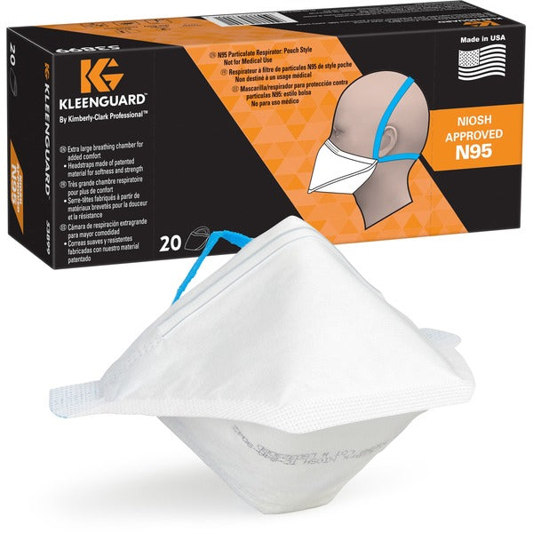 Kleenguard N95 Pouch Respirator - Recommended for: Face - Size Regular - Airborne Particle Protection - White - Comfortable, Breathable, Adjustable Nose-piece, Lightweight, Foldable, Head Strap, Particle Filtration Efficiency (PFE) - 20 / Pack