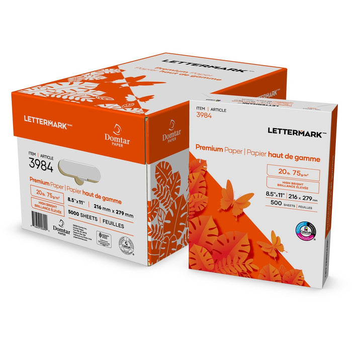 Domtar Lettermark Premium Paper 96B 20lb 8-1/2" x 11" 500/pkg - 96 Brightness - 90% Opacity - Letter - 8 1/2" (215.90 mm) x 11" (279.40 mm) - 20 lb (9071.85 g) Basis Weight - 75 g/m² Grammage - Sustainable Forestry Initiative (SFI) - ColorLok Technol