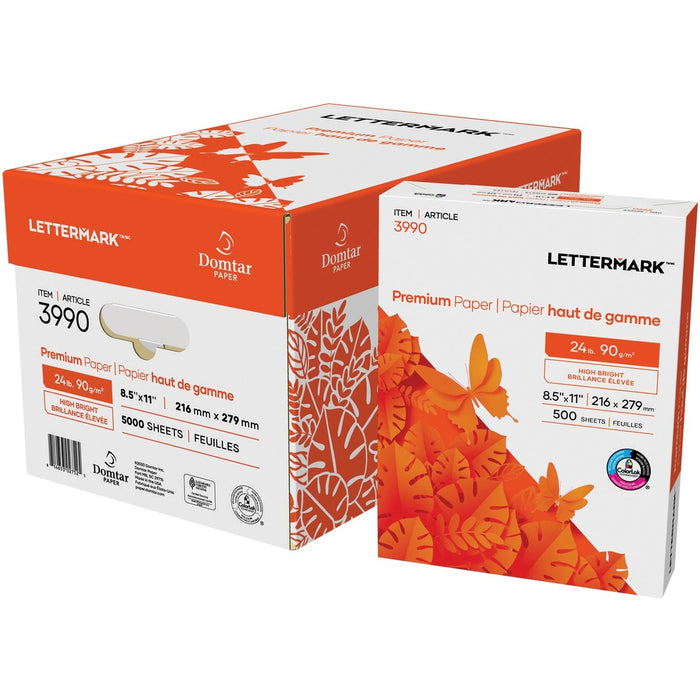 Domtar Lettermark Premium Paper 96B 24 lb 8-1/2" x 11 500/pkg - 96 Brightness - 92% Opacity - Letter - 8 1/2" (215.90 mm) x 11" (279.40 mm) - 24 lb (10886.22 g) Basis Weight - 90 g/m² Grammage - Sustainable Forestry Initiative (SFI) - ColorLok Techno