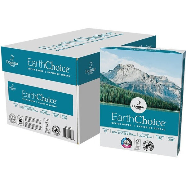 EarthChoice Office Paper - White - 92 Brightness - Letter - 8 1/2" (215.90 mm) x 11" (279.40 mm) - 20 lb (9071.85 g) Basis Weight - 75 g/m&#178; Grammage - Smooth - Sustainable Forestry Initiative (SFI) - Acid-free, ColorLok Technology - White - 500 Sheet